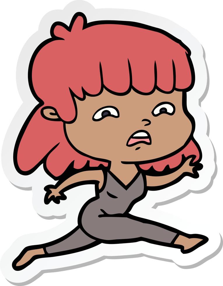 sticker of a cartoon worried woman vector