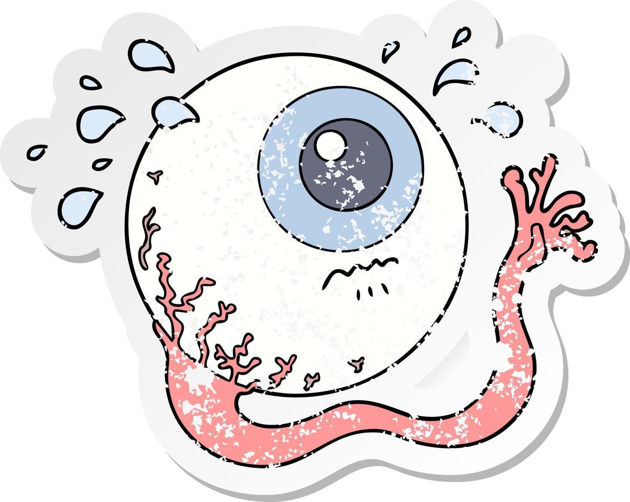 distressed sticker of a cartoon eyeball crying vector