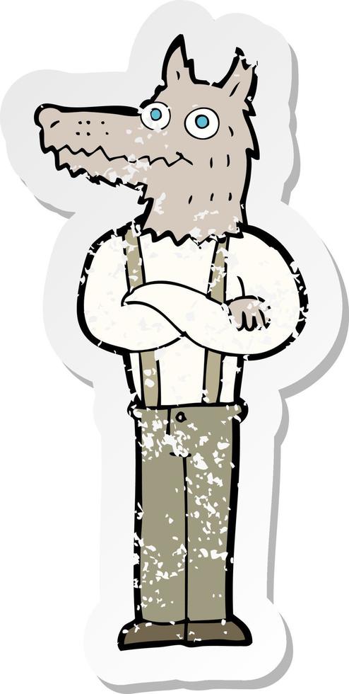 retro distressed sticker of a cartoon funny werewolf vector