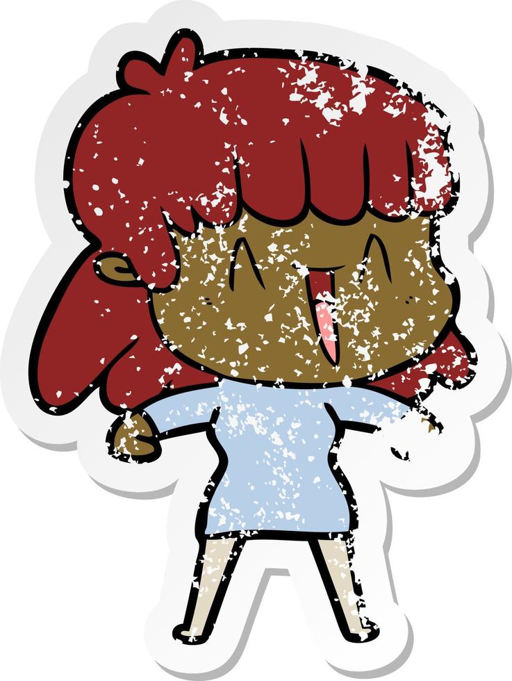 distressed sticker of a cartoon woman vector