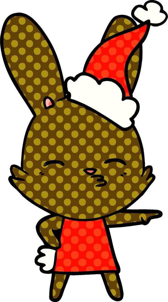 curious bunny comic book style illustration of a wearing santa hat vector