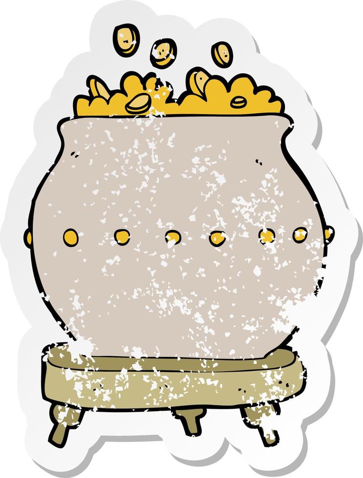 retro distressed sticker of a cartoon pot of gold vector