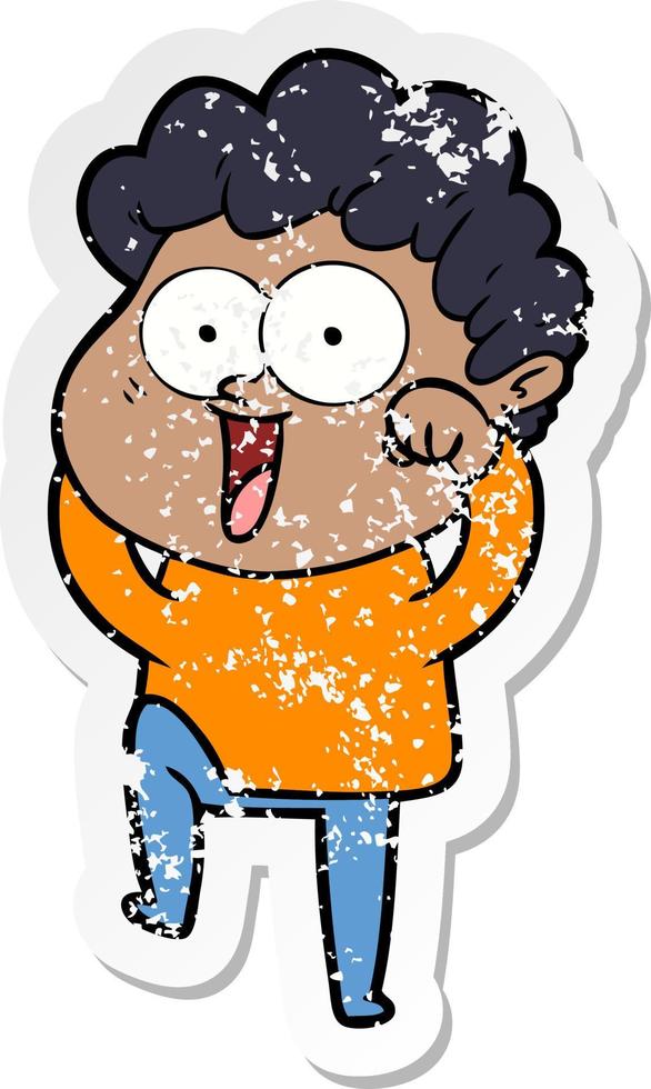 distressed sticker of a cartoon happy man vector
