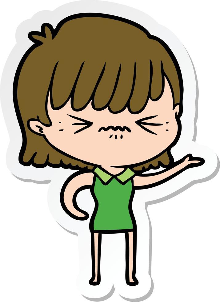 sticker of a annoyed cartoon girl vector