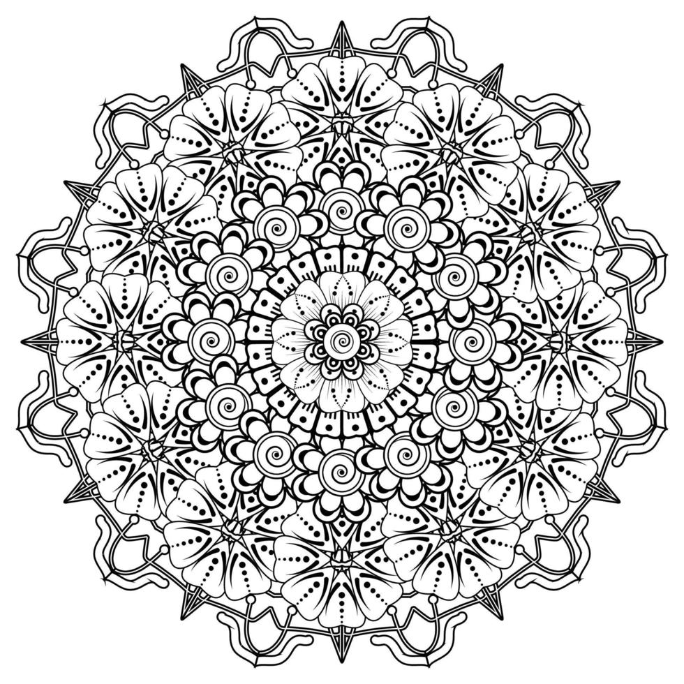 patrón circular en forma de mandala para henna, mehndi, tatuaje, decoración. adorno decorativo en estilo étnico oriental. página de libro para colorear. vector