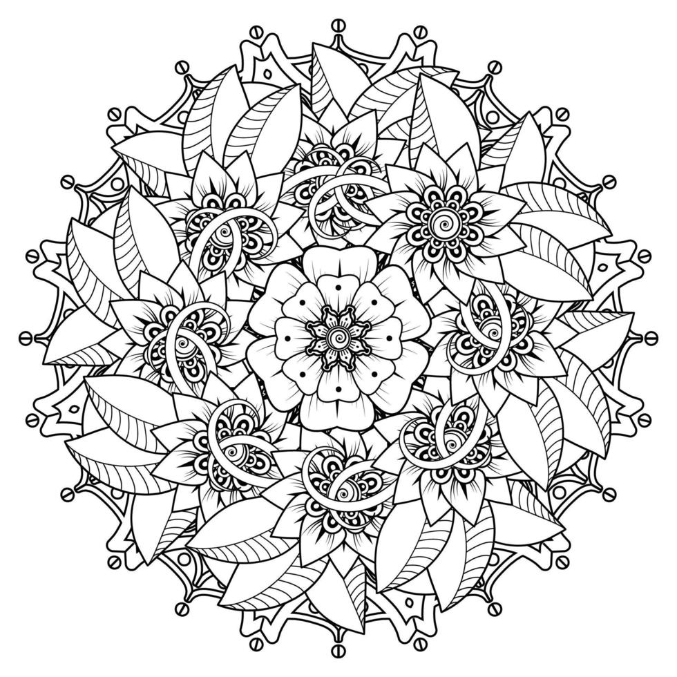 patrón circular en forma de mandala para henna, mehndi, tatuaje, decoración. adorno decorativo en estilo étnico oriental. página de libro para colorear. vector