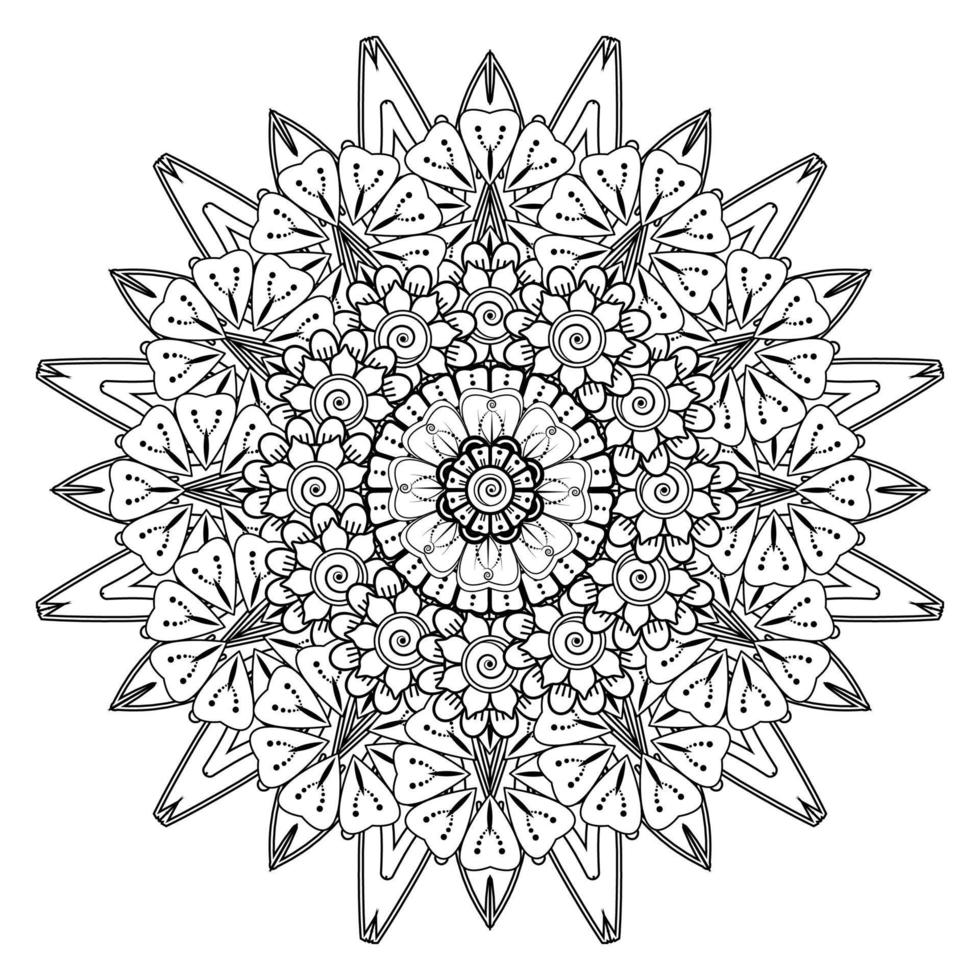 patrón circular en forma de mandala para henna, mehndi, tatuaje, decoración. adorno decorativo en estilo étnico oriental. página de libro para colorear. vector