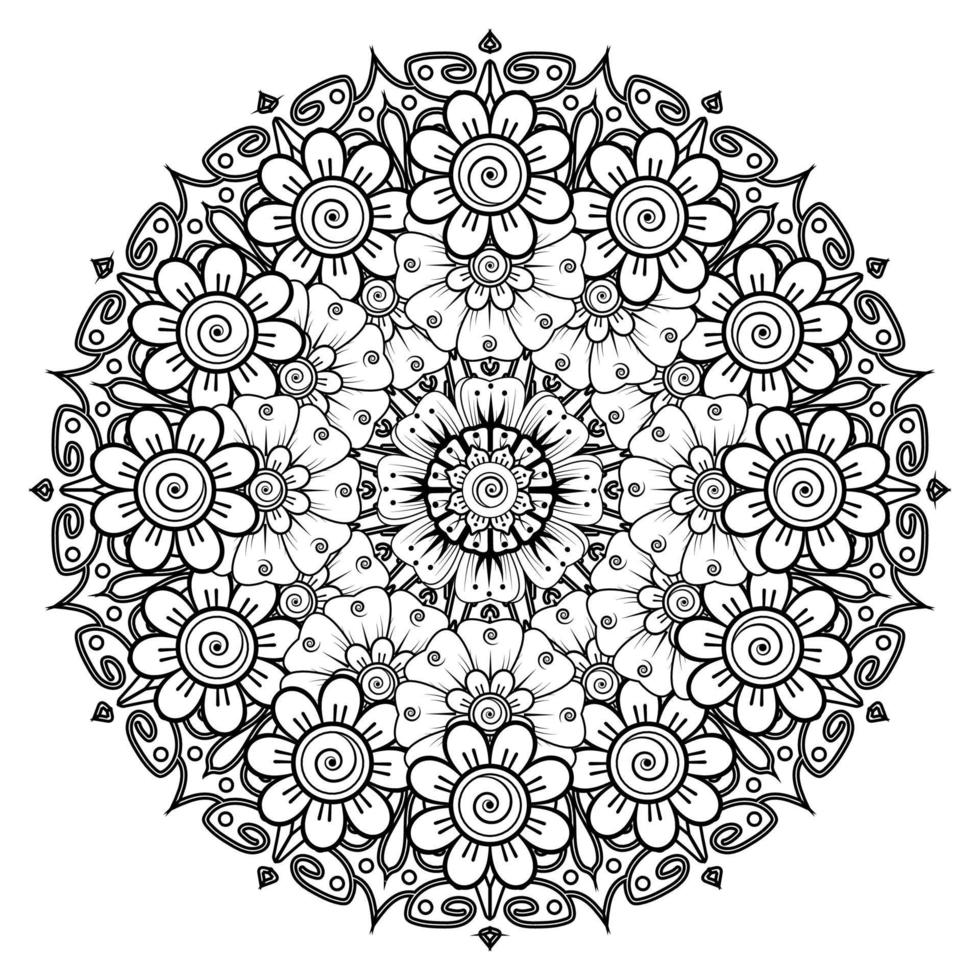 patrón circular en forma de mandala para henna, mehndi, tatuaje, decoración. adorno decorativo en estilo étnico oriental. página de libro para colorear. vector