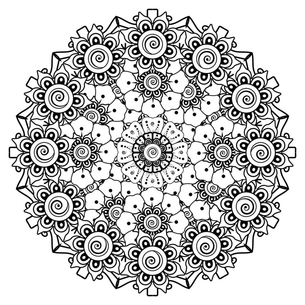 patrón circular en forma de mandala para henna, mehndi, tatuaje, decoración. adorno decorativo en estilo étnico oriental. página de libro para colorear. vector