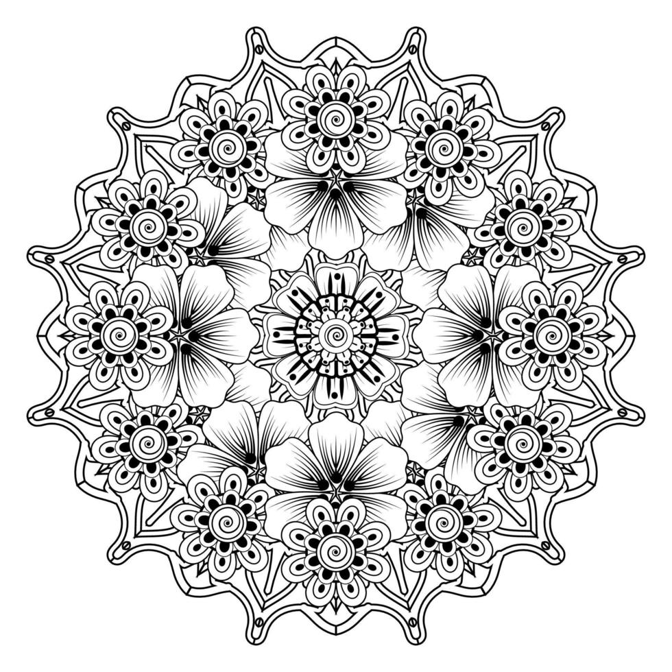 patrón circular en forma de mandala para henna, mehndi, tatuaje, decoración. adorno decorativo en estilo étnico oriental. página de libro para colorear. vector