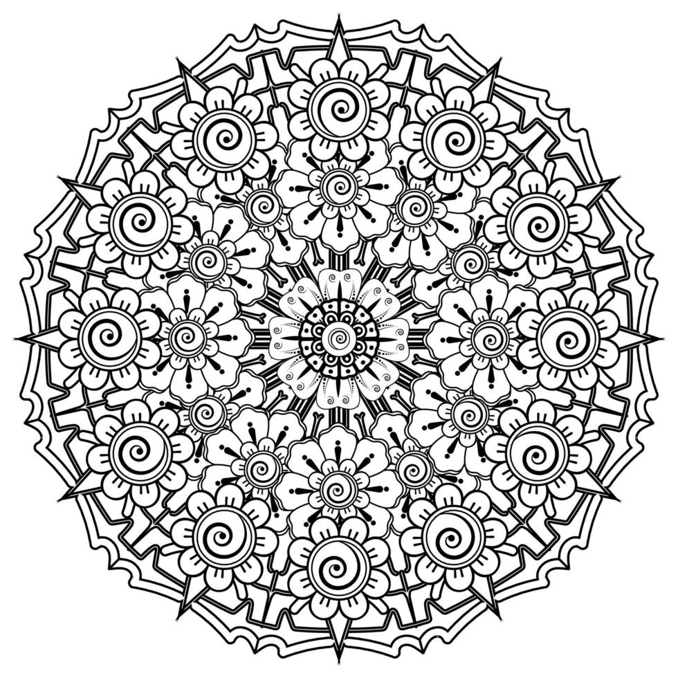 patrón circular en forma de mandala para henna, mehndi, tatuaje, decoración. adorno decorativo en estilo étnico oriental. página de libro para colorear. vector