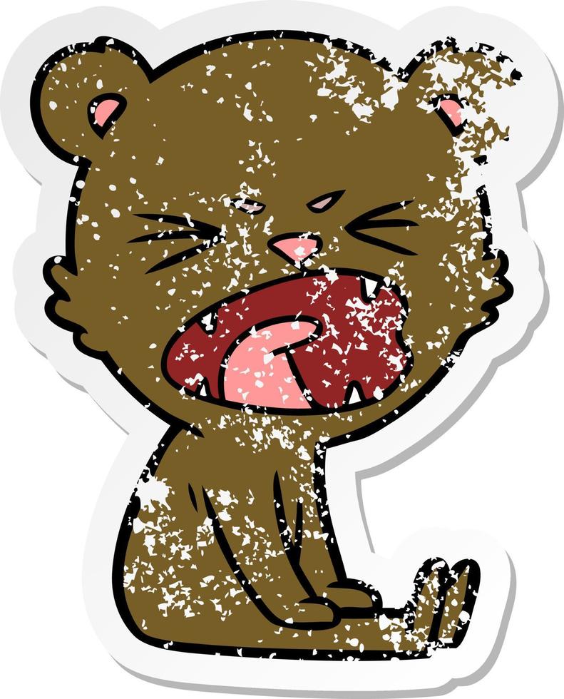 distressed sticker of a angry cartoon bear vector