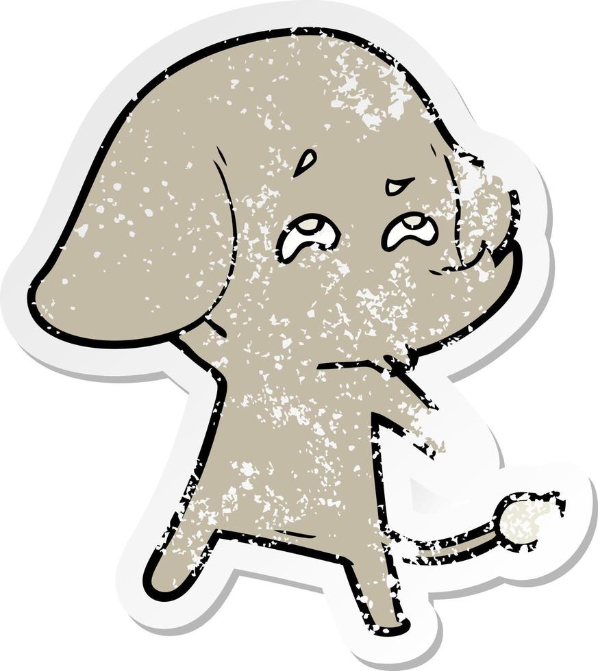 distressed sticker of a cartoon elephant remembering vector