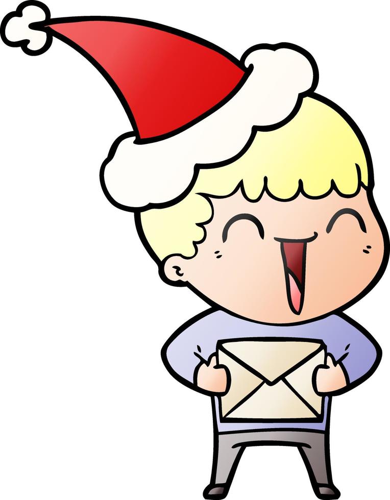 gradient cartoon of a happy man wearing santa hat vector