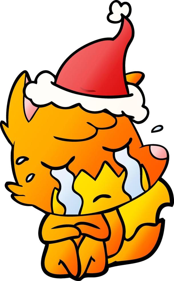 crying fox gradient cartoon of a wearing santa hat vector