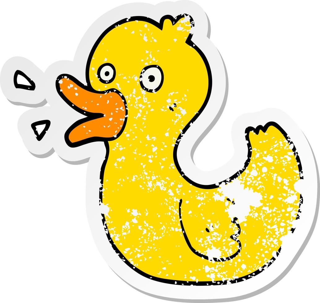 distressed sticker of a cartoon quacking duck vector