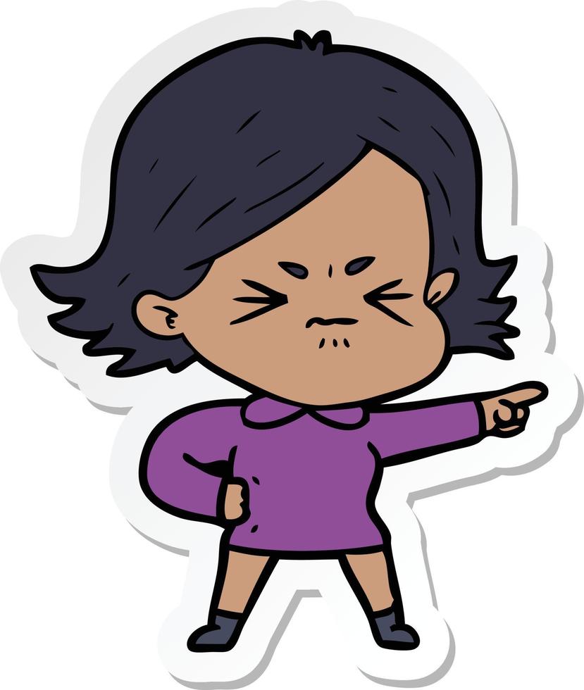 sticker of a cartoon angry woman vector