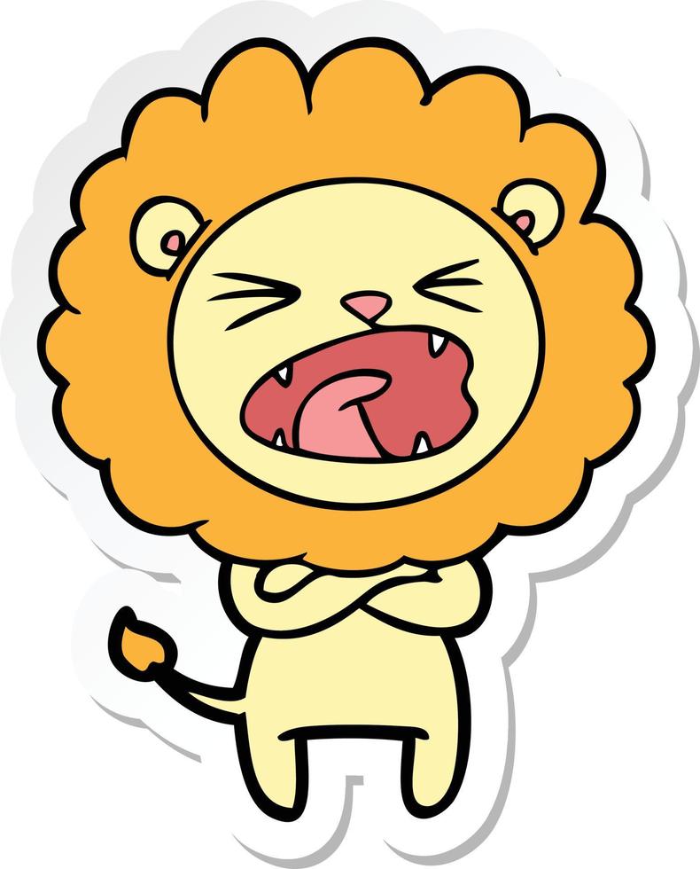 sticker of a cartoon angry lion vector