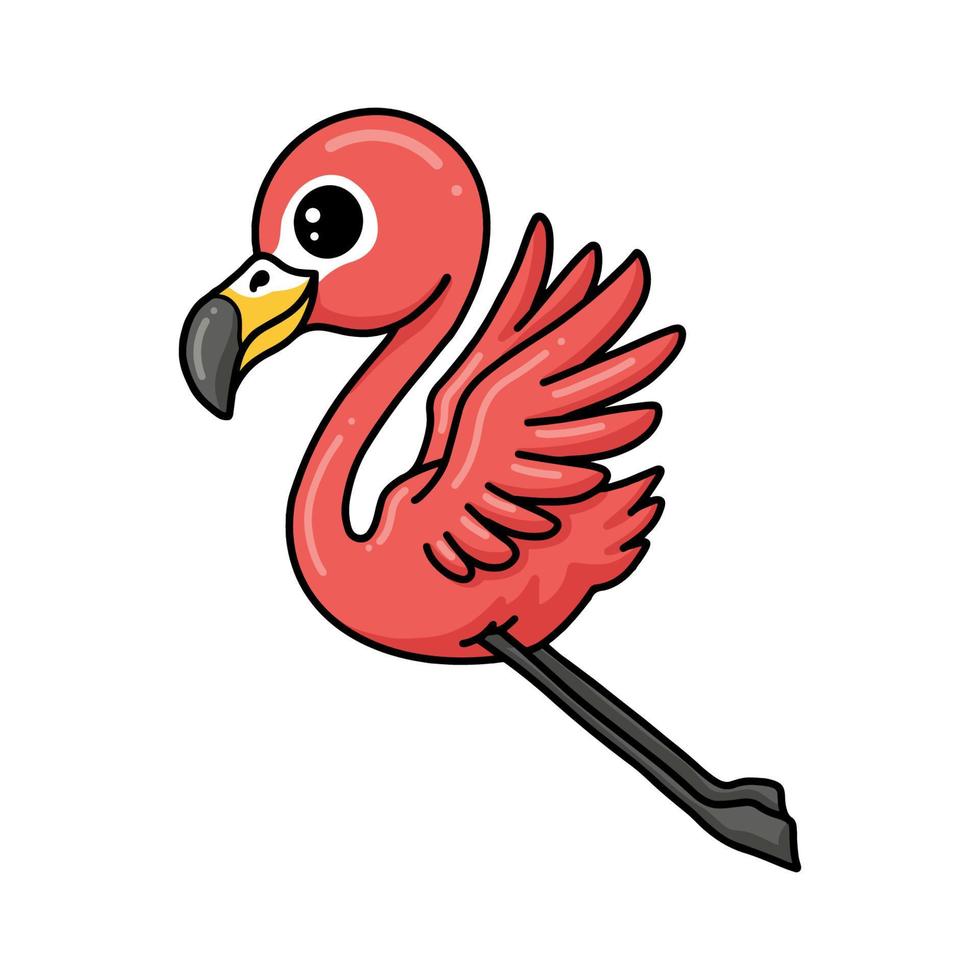 Cute little pink flamingo cartoon flying vector