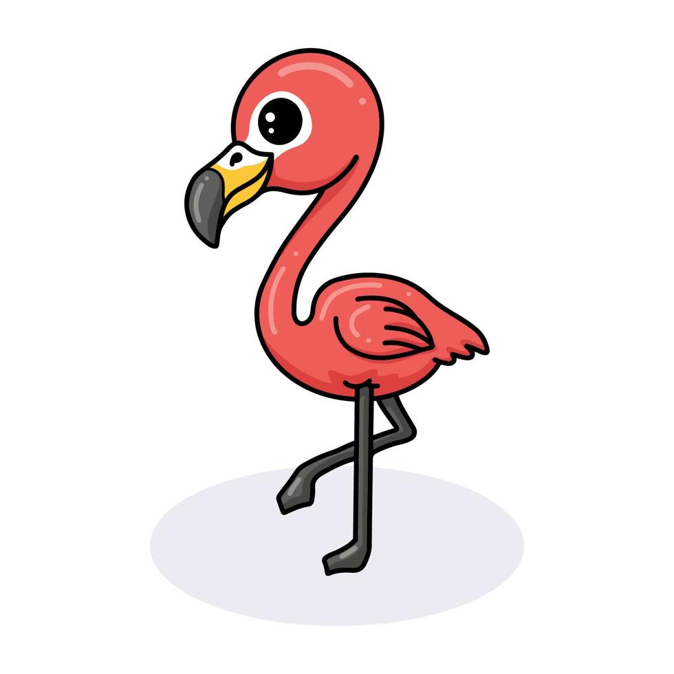 Cute little pink flamingo cartoon posing vector