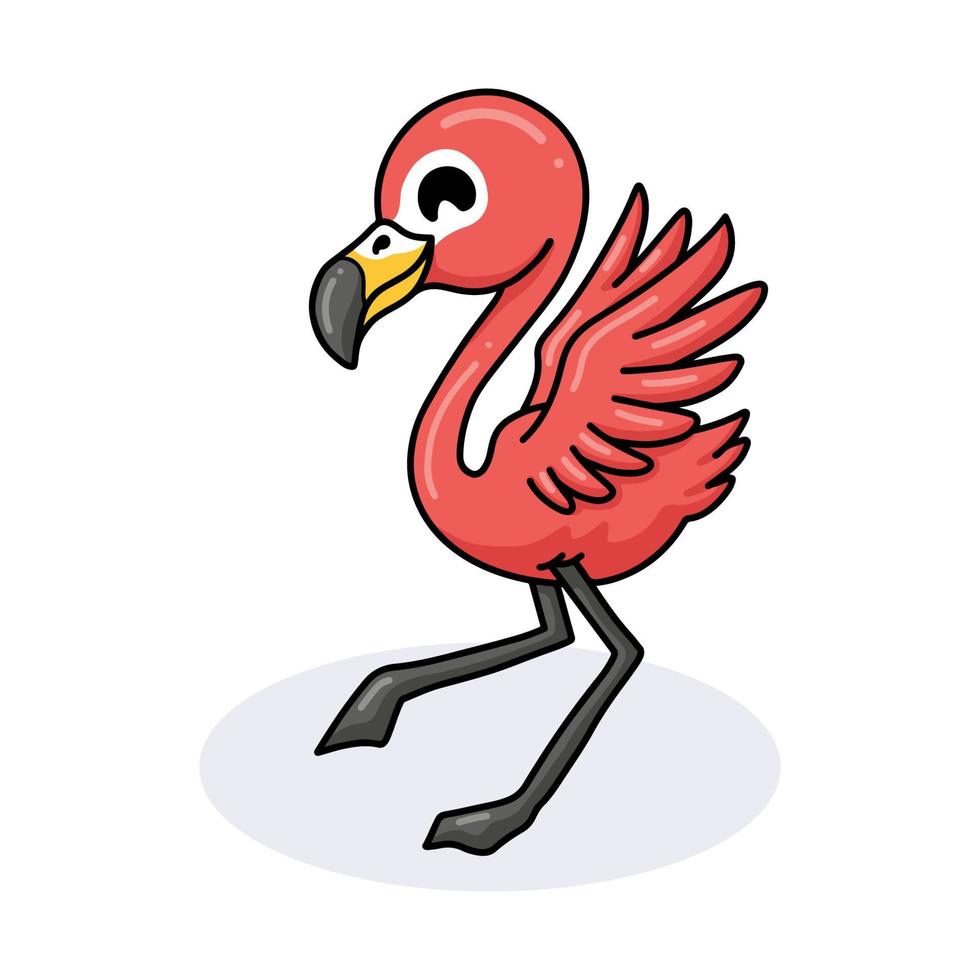 Cute little pink flamingo cartoon posing vector