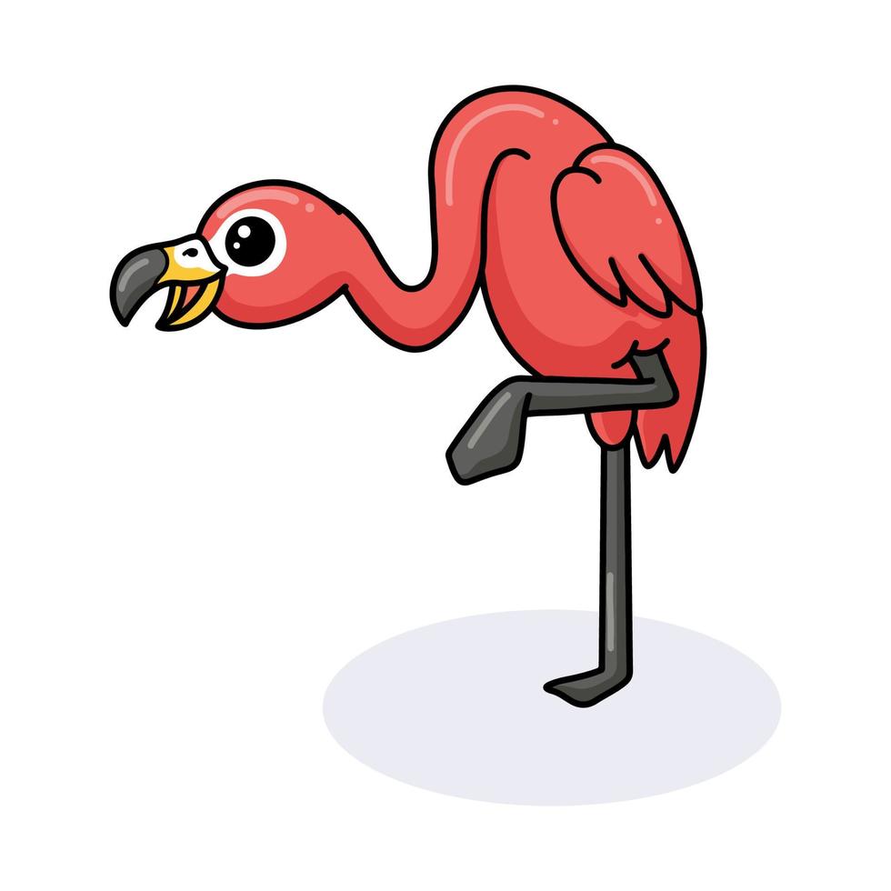 Cute little pink flamingo cartoon posing vector