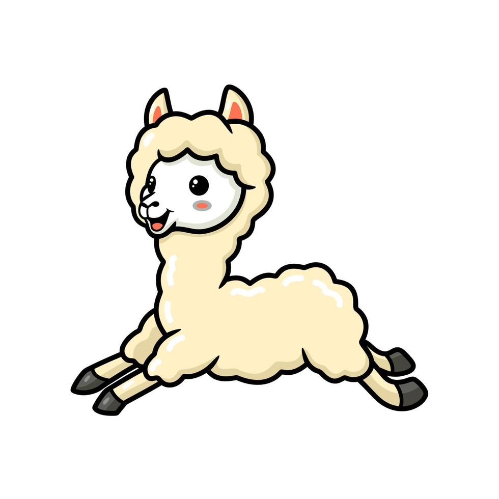 linda pequeña caricatura de alpaca corriendo vector