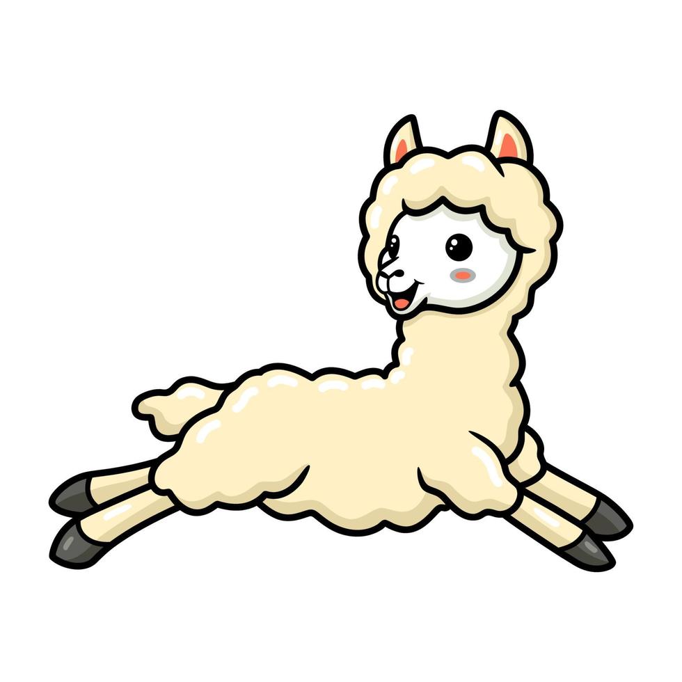 linda pequeña caricatura de alpaca saltando vector