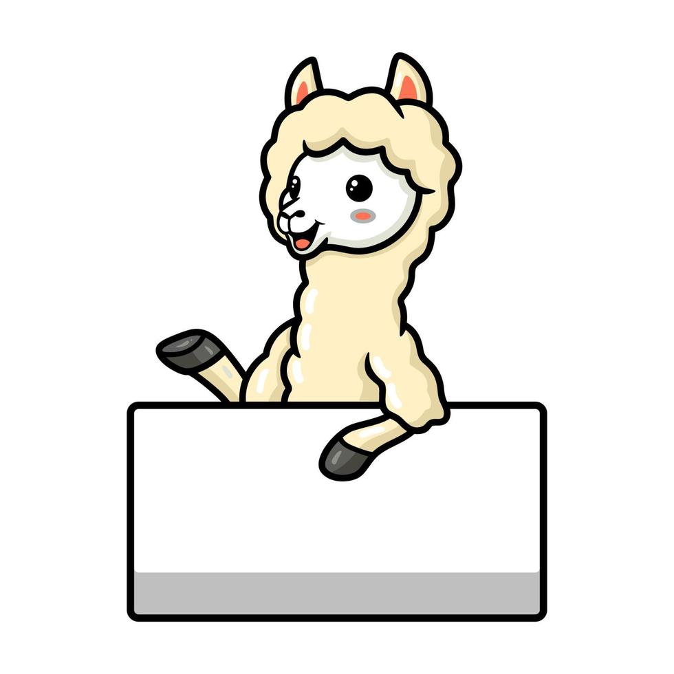 Cute little alpaca cartoon with blank sign vector