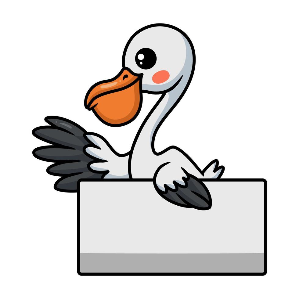 Cute pelican bird cartoon with blank sign vector