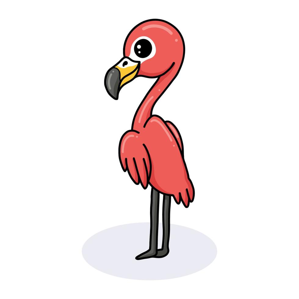 Cute little pink flamingo cartoon posing vector