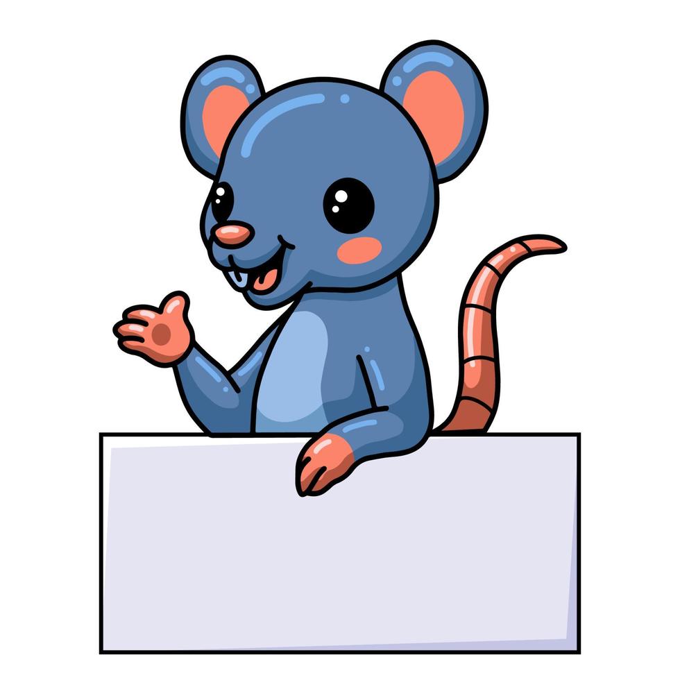 lindo ratoncito de dibujos animados con signo en blanco vector