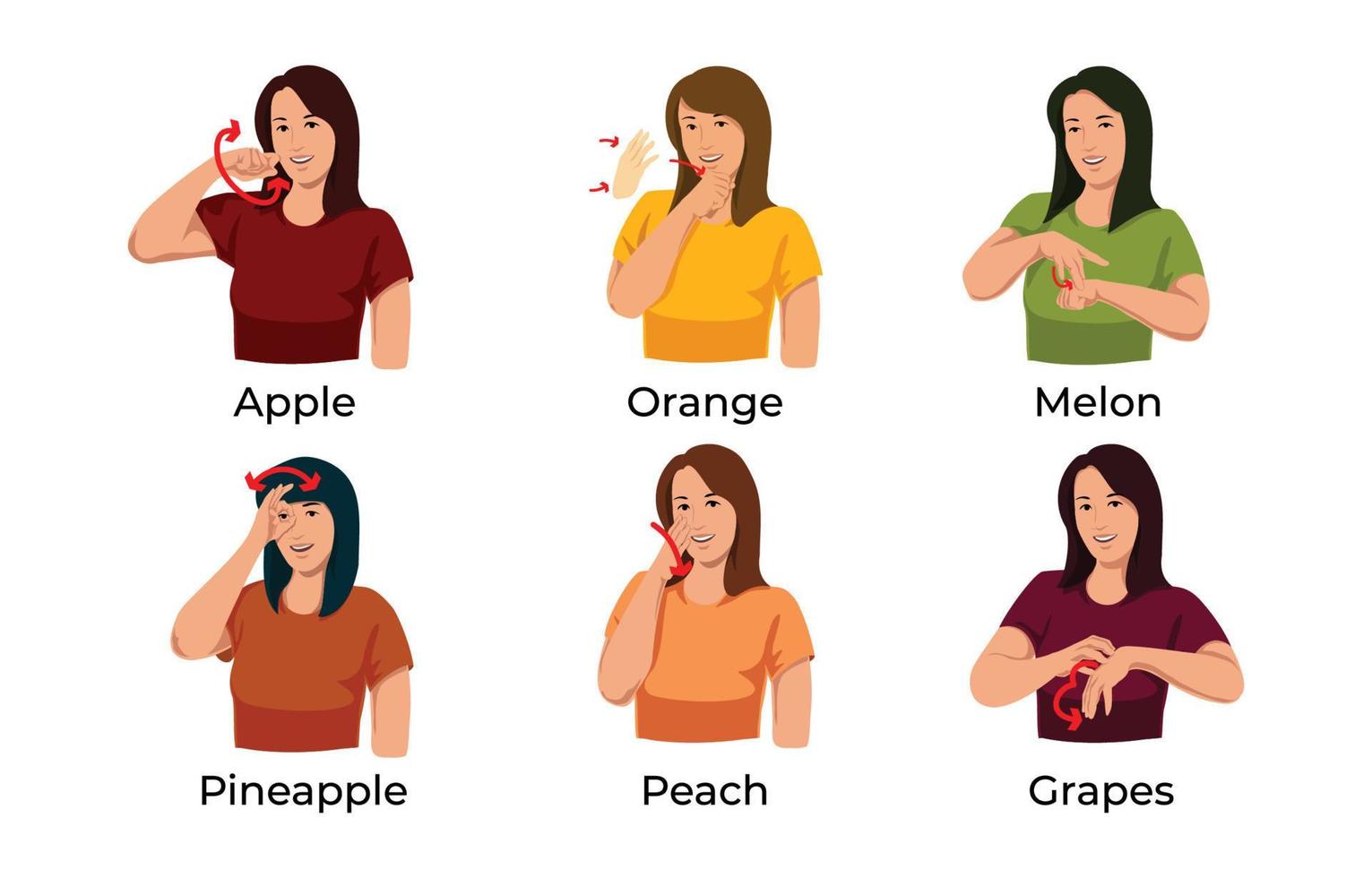 lenguaje de señas de frutas vector