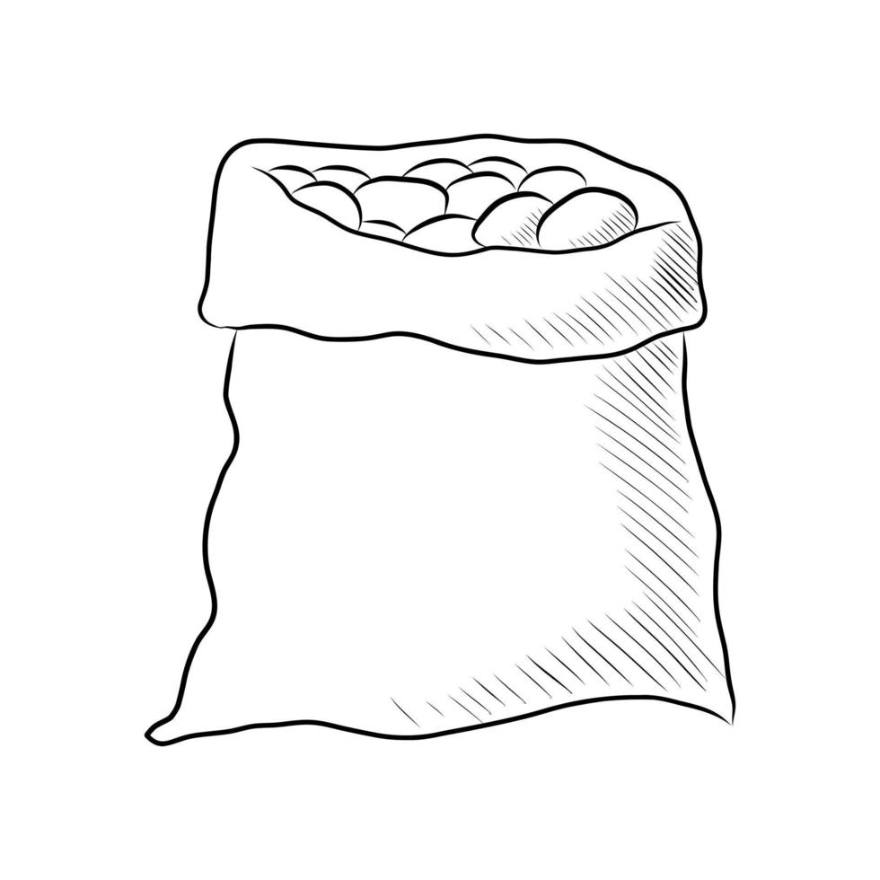 BLACK VECTOR ILLUSTRATION OF A BAG OF POTATOES ISOLATED ON A WHITE BACKGROUND