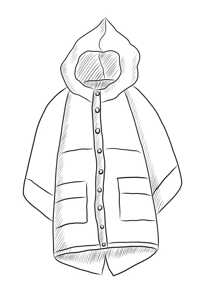 BLACK VECTOR ILLUSTRATION OF A RAINCOAT ISOLATED ON A WHITE BACKGROUND