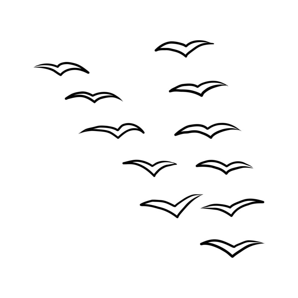 BLACK VECTOR ILLUSTRATION OF A FLOCK OF BIRDS ISOLATED ON A WHITE