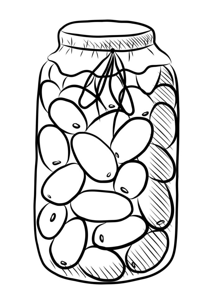 BLACK VECTOR ILLUSTRATION OF CANNED TOMATOES IN A JAR ISOLATED ON A WHITE BACKGROUND