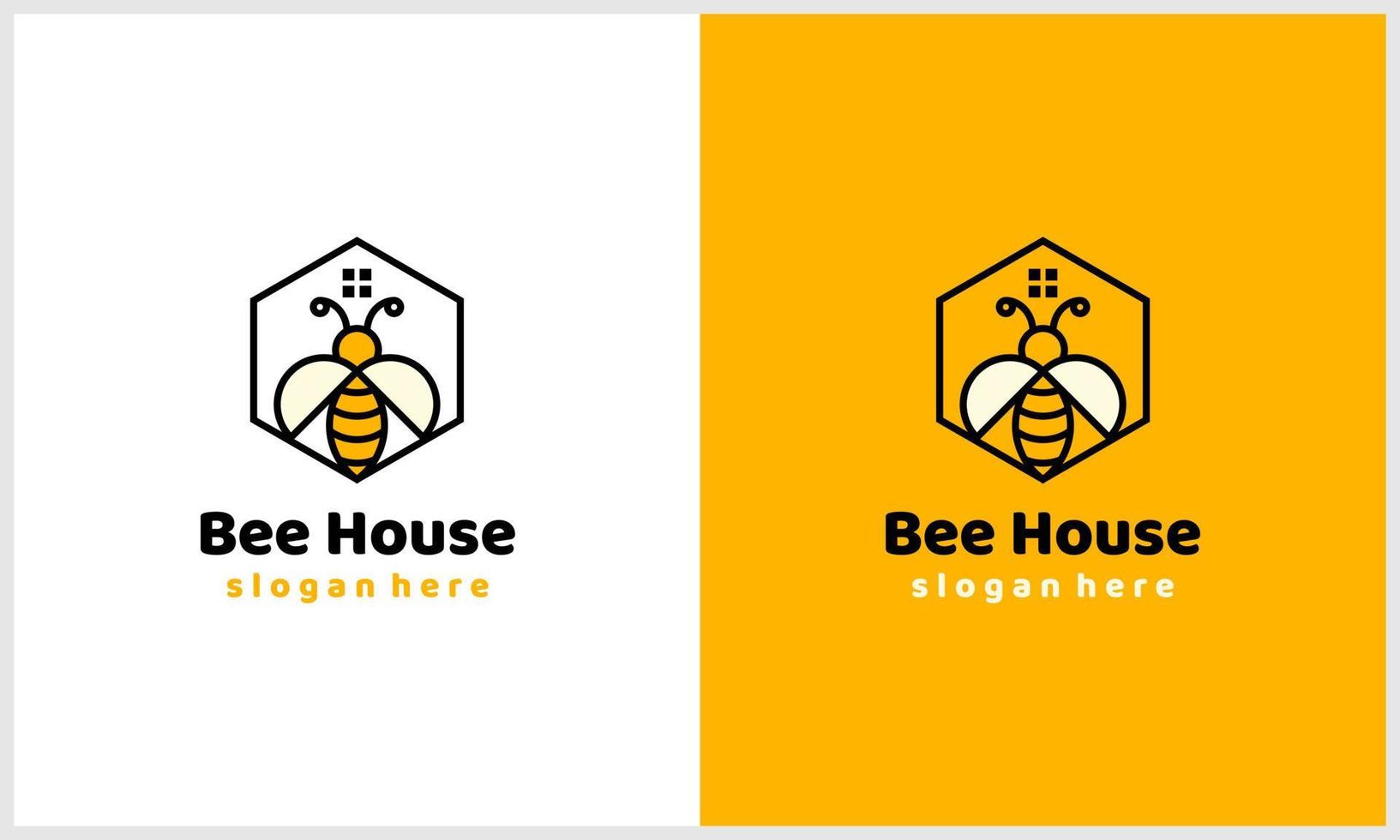 abeja de miel simple con concepto de casa o hogar y plantilla de diseño de logotipo de estilo de arte de línea vector