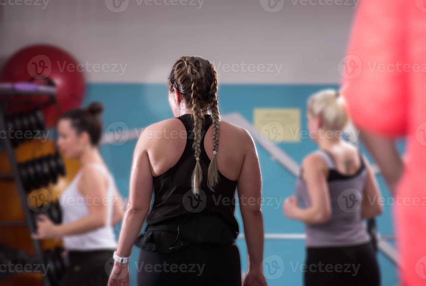 sporty women doing aerobics exercises photo