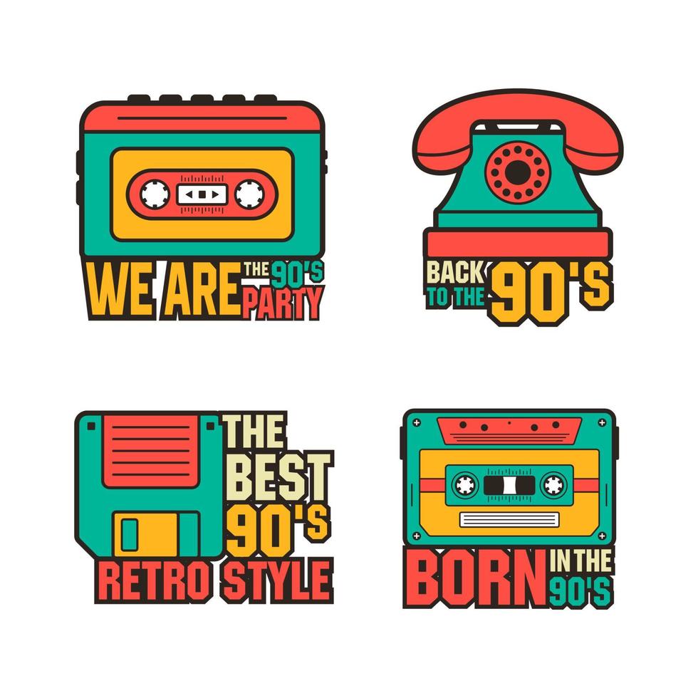 nacido en la colección de pegatinas de diseño de estilo retro de los años 90 vector