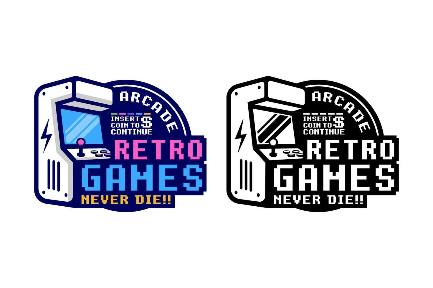 juegos retro arcade nunca mueren logotipo de diseño vector