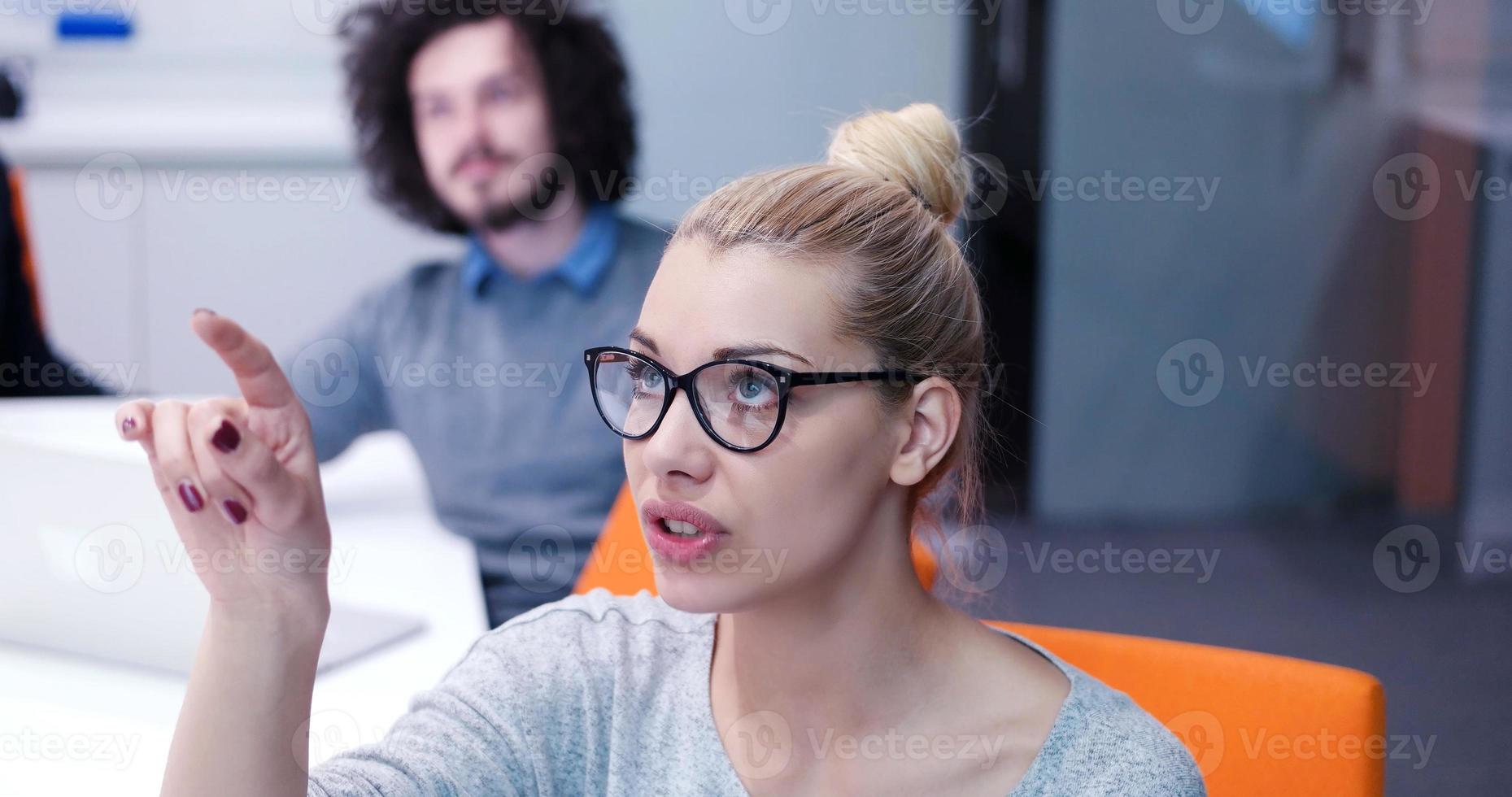 Startup Business Team At A Meeting at modern office building photo