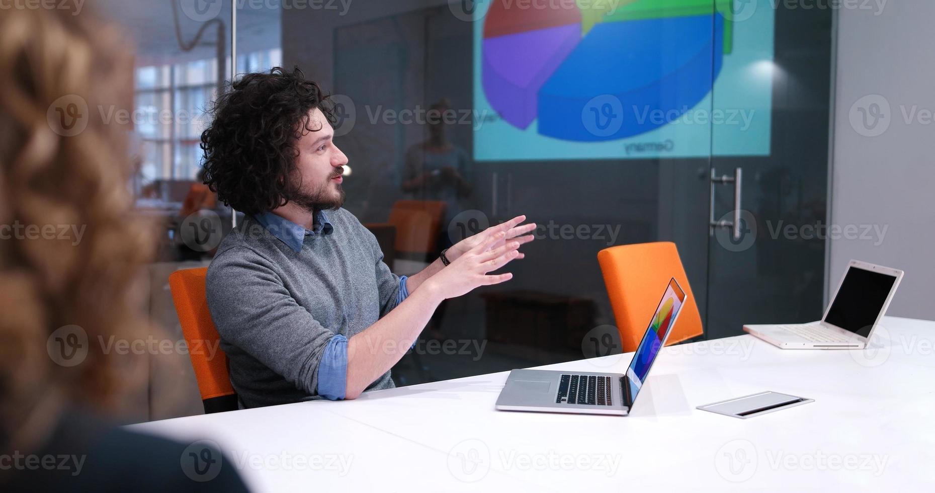 Startup Business Team At A Meeting at modern office building photo