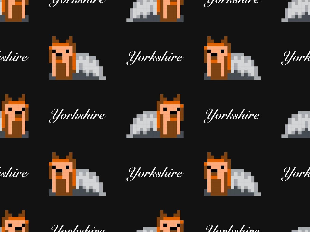 Yorkshire cartoon character seamless pattern on black background. Pixel style vector