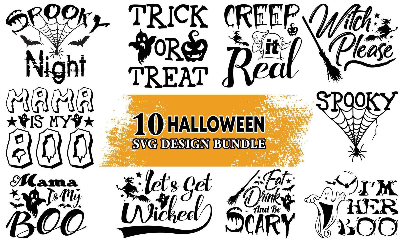 Paquete de 10 diseños de camisetas de Halloween. plantilla de diseño de camiseta de feliz halloween fácil de imprimir multiusos para hombres, mujeres y niños vector