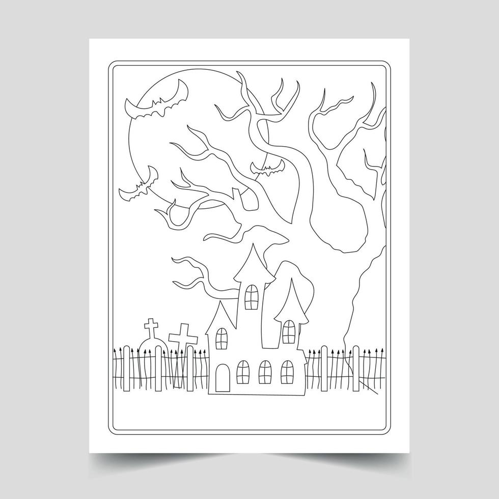 Halloween Coloring Pages Illustration for Kids and Adults, Hand drawn Halloween Illustration vector