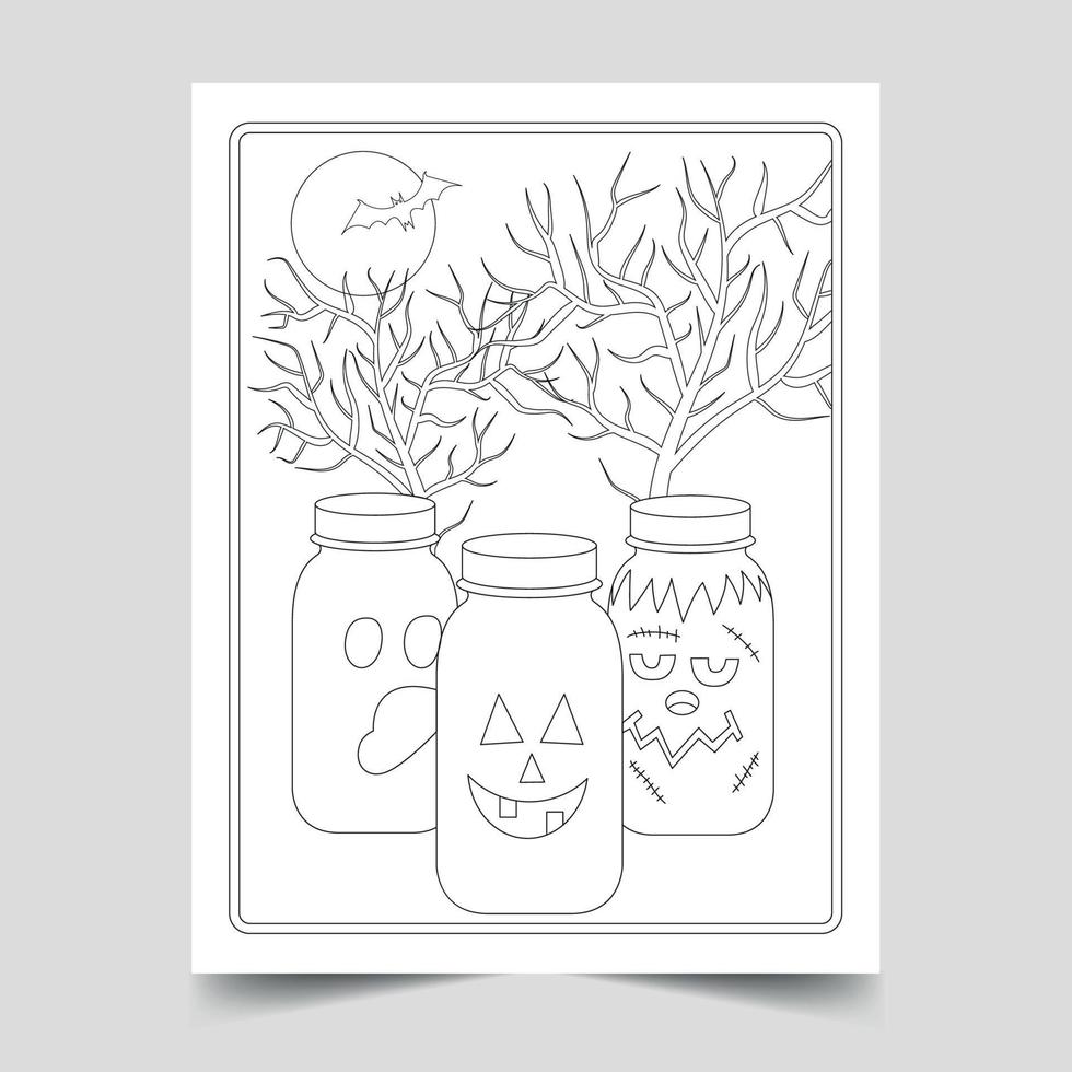 Halloween Coloring Pages Illustration for Kids and Adults, Hand drawn Halloween Illustration vector