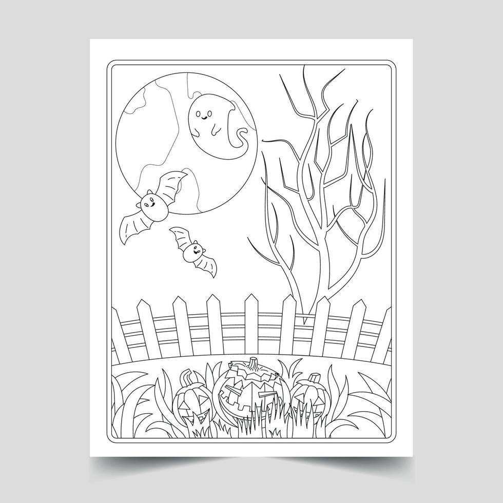 Halloween Coloring Pages Illustration for Kids and Adults, Hand drawn Halloween Illustration vector