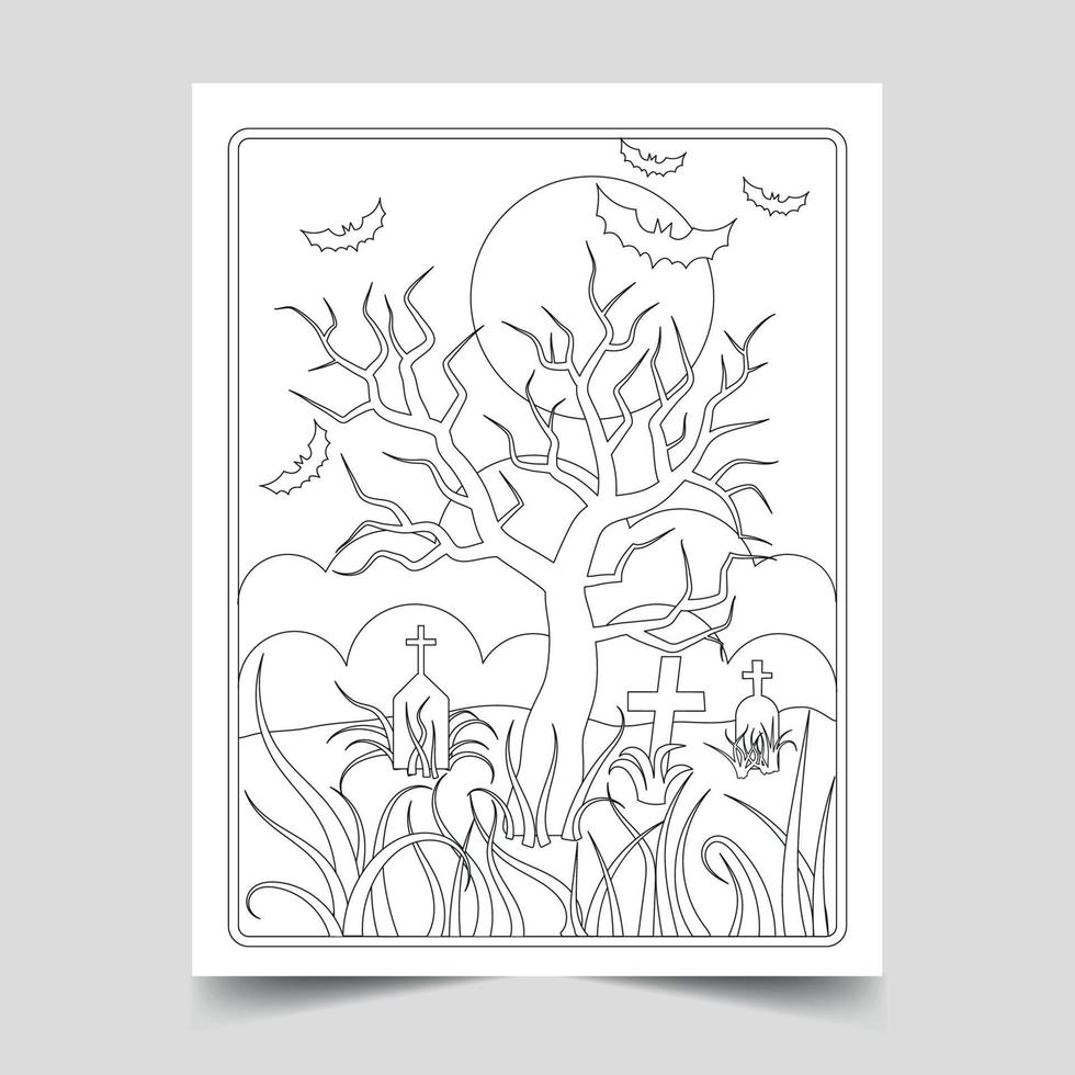 Halloween Coloring Pages Illustration for Kids and Adults, Hand drawn Halloween Illustration vector