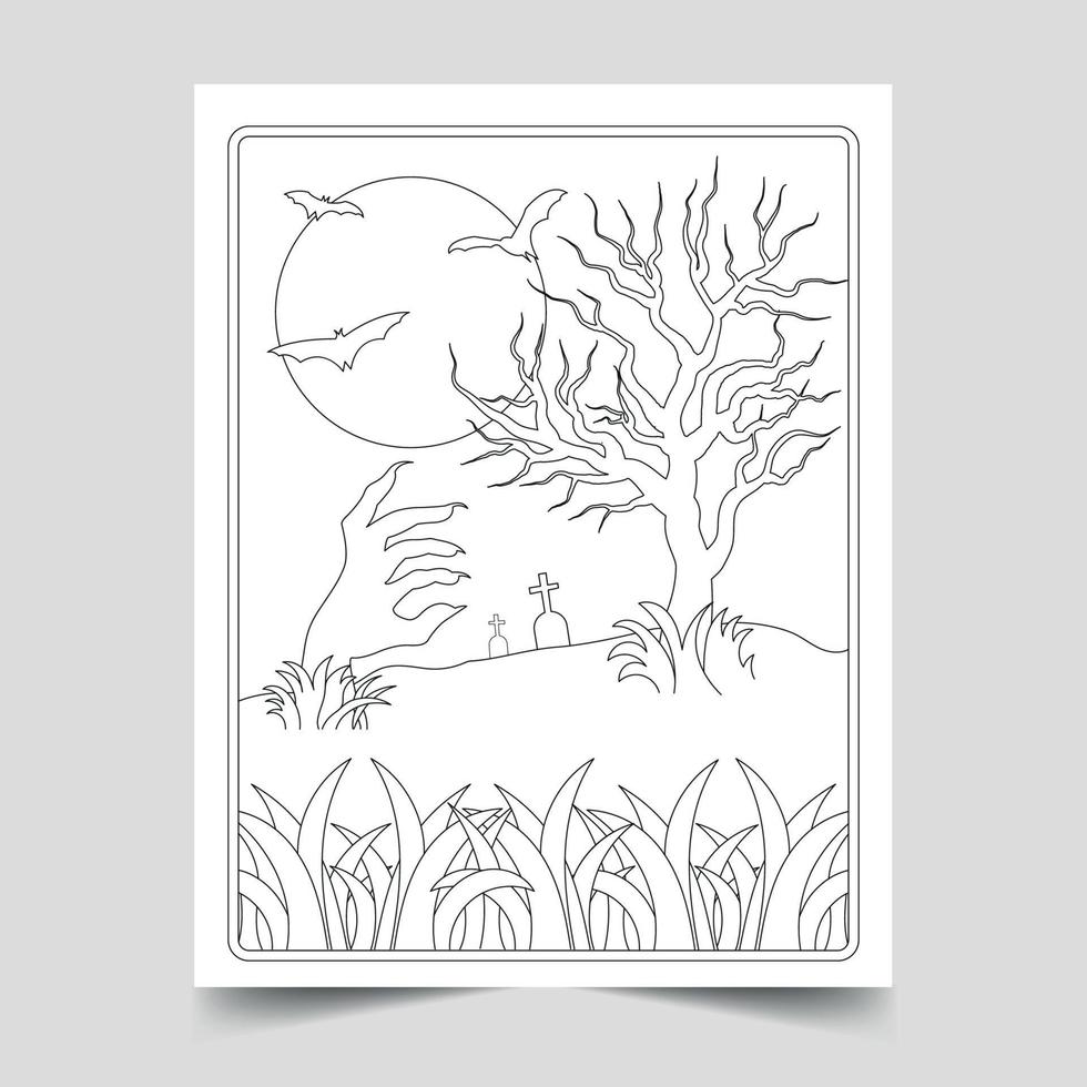 Halloween Coloring Pages Illustration for Kids and Adults, Hand drawn Halloween Illustration vector